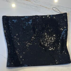 Ysl Black Sequin Strapless Tube Top
